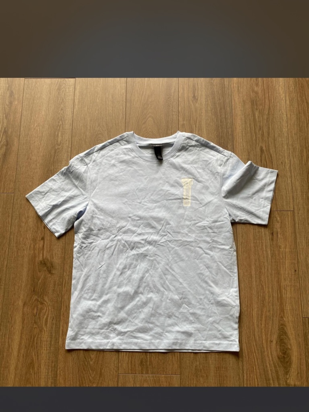 H&M Pale Blue Short Sleeve Crew Neck Tee with Small Chest Print